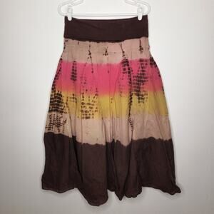Vintage Speak Foldover Waist Maxi Skirt Tie Dye Large Boho Whimsy Hippie Cotton